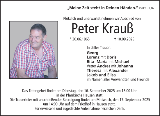 Traueranzeige von Peter Krauß von Nordbayerische Nachrichten Forchheim Lokal