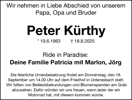 Traueranzeige von Peter Kürthy von Fürther Nachrichten Lokal