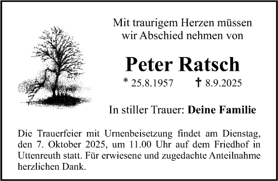 Traueranzeige von Peter Ratsch von Erlanger Nachrichten Lokal