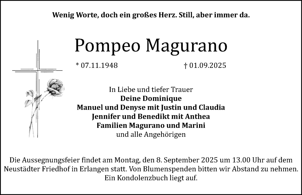  Traueranzeige für Pompeo Magurano vom 06.09.2025 aus Erlanger Nachrichten Lokal