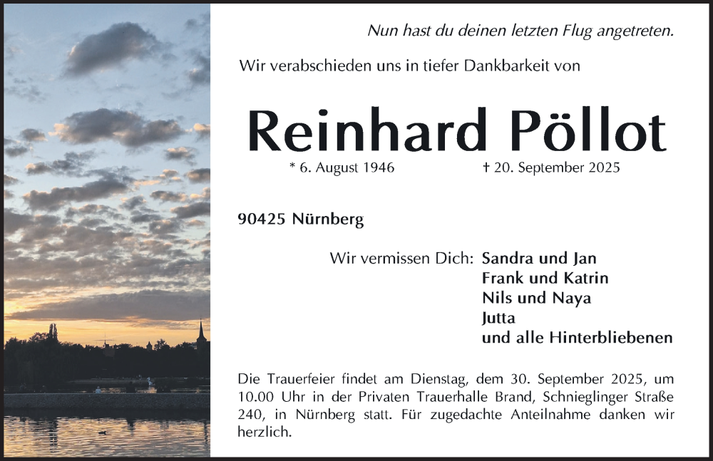  Traueranzeige für Reinhard Pöllot vom 27.09.2025 aus Gesamtausgabe Nürnberger Nachrichten/ Nürnberger Ztg.