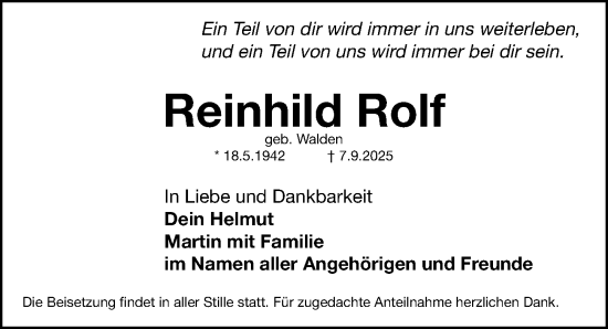Traueranzeige von Reinhild Rolf von Fürther Nachrichten Lokal