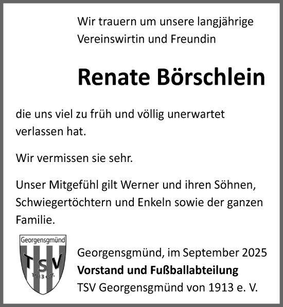 Traueranzeige von Renate Börschlein von Roth-Hilpoltsteiner Volkszeitung Lokal