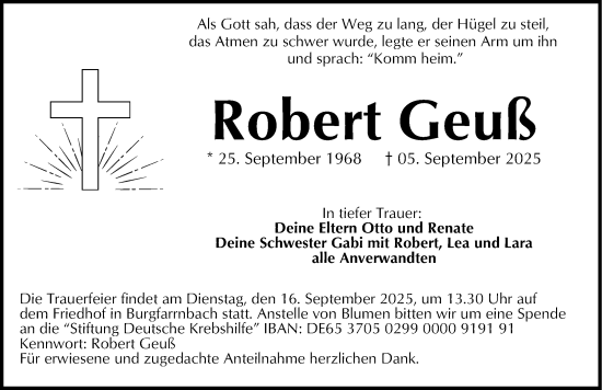 Traueranzeige von Robert Geuß von Fürther Nachrichten Lokal