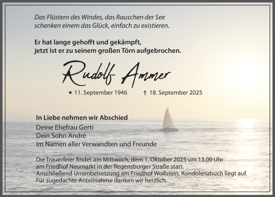 Traueranzeige von Rudolf Ammer von Neumarkter Nachrichten Lokal