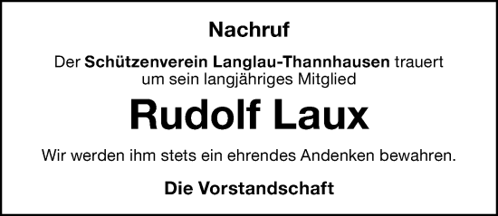 Traueranzeige von Rudolf Laux von Altmühl-Bote Lokal