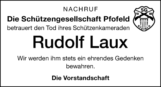 Traueranzeige von Rudolf Laux von Altmühl-Bote Lokal