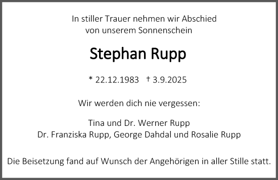 Traueranzeige von Stephan Rupp von Gesamtausgabe Nürnberger Nachrichten/ Nürnberger Ztg.
