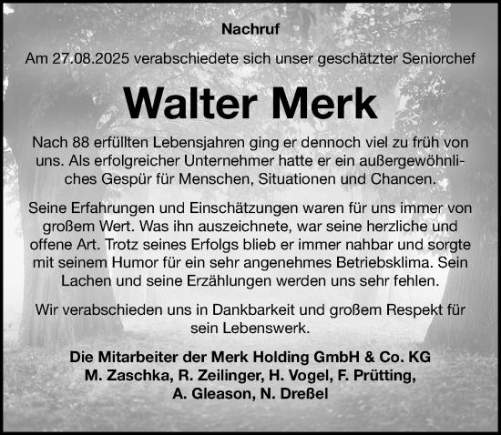 Traueranzeige von Walter Merk von Gesamtausgabe Nürnberger Nachrichten/ Nürnberger Ztg.