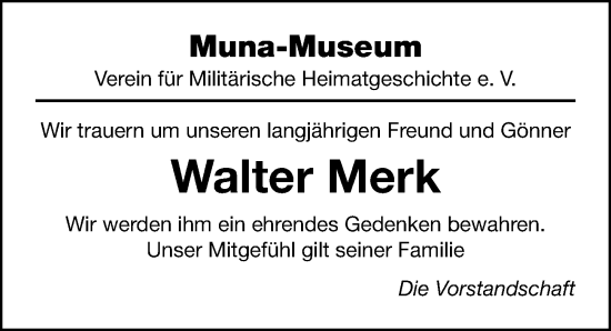 Traueranzeige von Walter Merk von Gesamtausgabe Nürnberger Nachrichten/ Nürnberger Ztg.