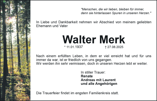 Traueranzeige von Walter Merk von Gesamtausgabe Nürnberger Nachrichten/ Nürnberger Ztg.