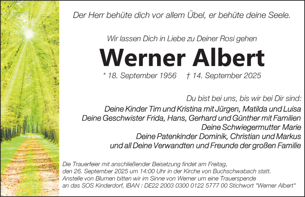  Traueranzeige für Werner Albert vom 20.09.2025 aus Fürther Nachrichten Lokal