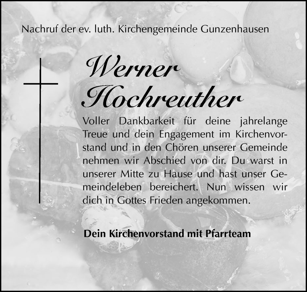  Traueranzeige für Werner Hochreuther vom 25.09.2025 aus Altmühl-Bote Lokal