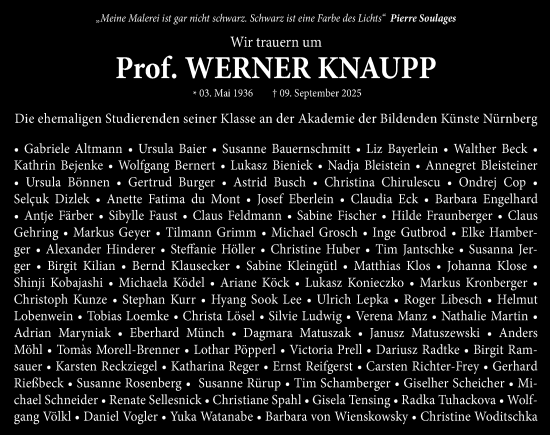 Traueranzeige von Werner Knaupp von Gesamtausgabe Nürnberger Nachrichten/ Nürnberger Ztg.