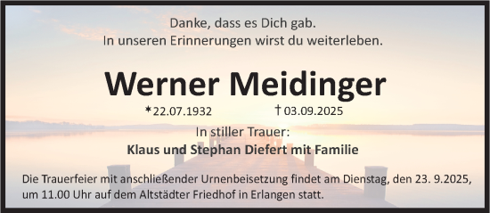 Traueranzeige von Werner Meidinger von Erlanger Nachrichten Lokal