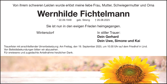 Traueranzeige von Wernhilde Fichtelmann von Fürther Nachrichten Lokal