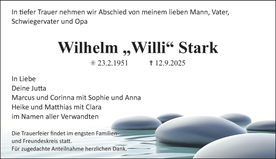 Traueranzeige von Wilhelm Stark von Erlanger Nachrichten Lokal
