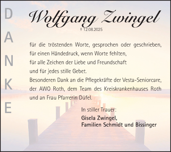 Traueranzeige von Wolfgang Zwingel von Roth-Hilpoltsteiner Volkszeitung Lokal