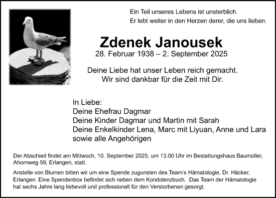 Traueranzeige von Zdenek Janousek von Erlanger Nachrichten Lokal