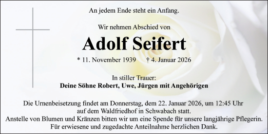 Traueranzeige von Adolf Seifert von Schwabacher Tagblatt Lokal