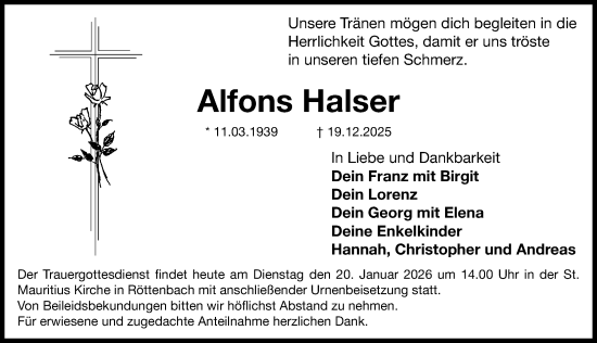 Traueranzeige von Alfons Halser von Nordbayerische Nachrichten Herzogenaurach Lokal
