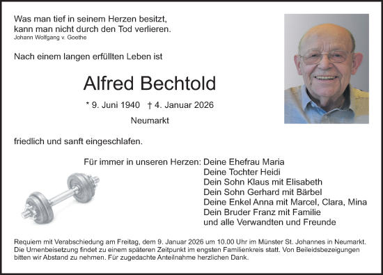 Traueranzeige von Alfred Bechtold von Neumarkter Nachrichten Lokal