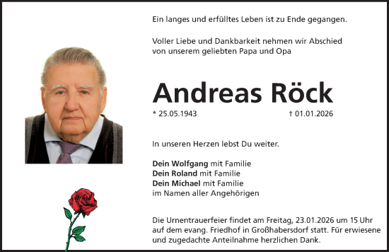 Traueranzeige von Andreas Röck von Fürther Nachrichten Lokal