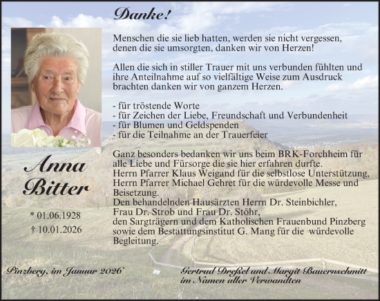 Traueranzeige von Anna Bitter von Nordbayerische Nachrichten Forchheim Lokal