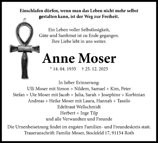 Traueranzeige von Anne Moser von Roth-Hilpoltsteiner Volkszeitung Lokal
