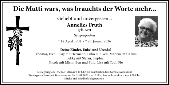 Traueranzeige von Annelies Fruth von Neumarkter Nachrichten Lokal