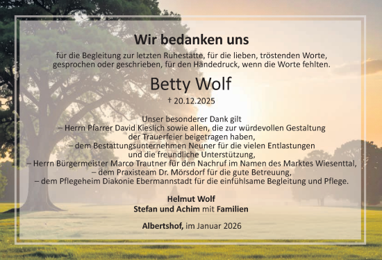 Traueranzeige von Betty Wolf von Nordbayerische Nachrichten Forchheim Lokal