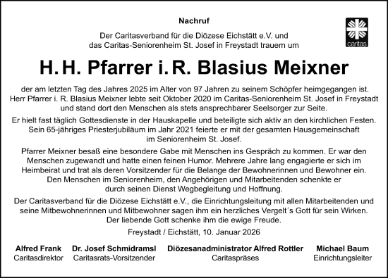 Traueranzeige von Blasius Meixner von Neumarkter Nachrichten Lokal