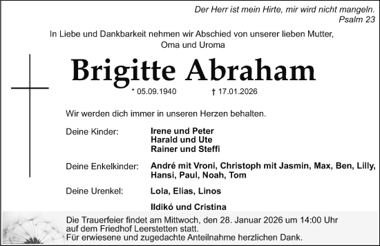 Traueranzeige von Brigitte Abraham von Schwabacher Tagblatt Lokal