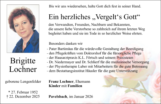 Traueranzeige von Brigitte Lochner von Neumarkter Nachrichten Lokal