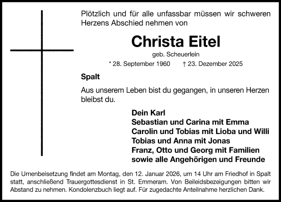 Traueranzeige von Christa Eitel von Roth-Hilpoltsteiner Volkszeitung Lokal