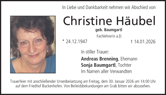 Traueranzeige von Christine Häubel von Nordbayerische Nachrichten Forchheim Lokal