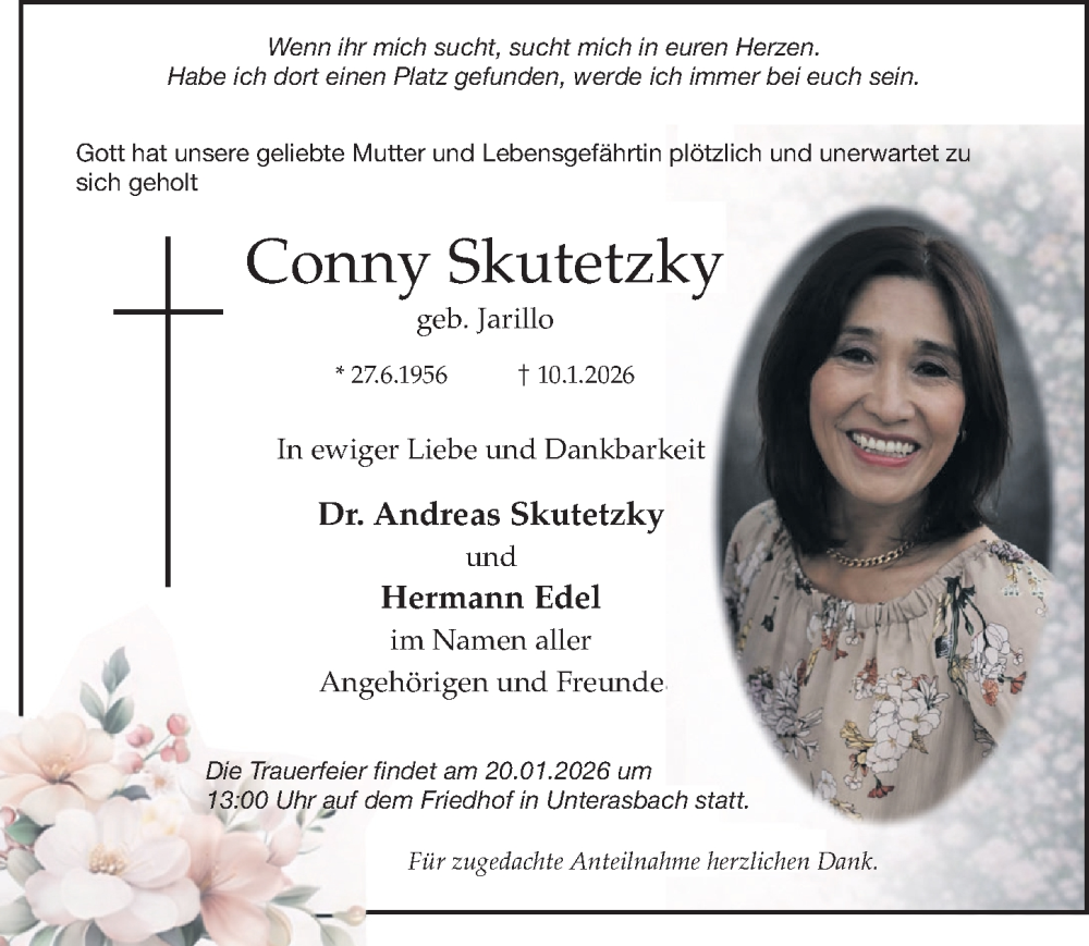  Traueranzeige für Conny Skutetzky vom 17.01.2026 aus Fürther Nachrichten/ Gesamtausgabe Nürnberger Nachrichten/ Nürnberger Ztg.