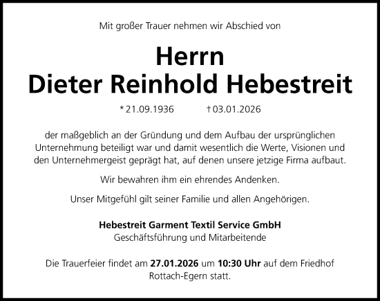 Traueranzeige von Dieter Reinhold Hebestreit von Fürther Nachrichten Lokal
