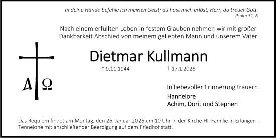 Traueranzeige von Dietmar Kullmann von Erlanger Nachrichten Lokal