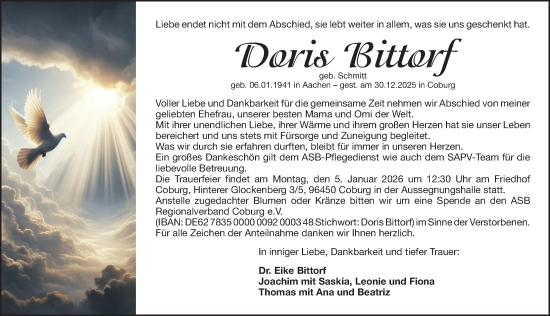 Traueranzeige von Doris Bittorf von Erlanger Nachrichten Lokal