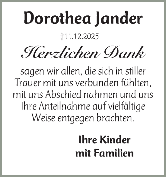 Traueranzeige von Dorothea Jander von Fürther Nachrichten Lokal
