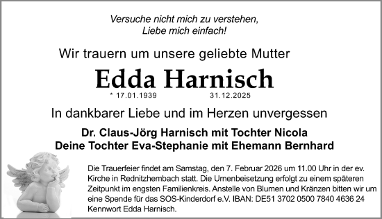 Traueranzeige von Edda Harnisch von Gesamtausgabe Nürnberger Nachrichten/ Nürnberger Ztg.
