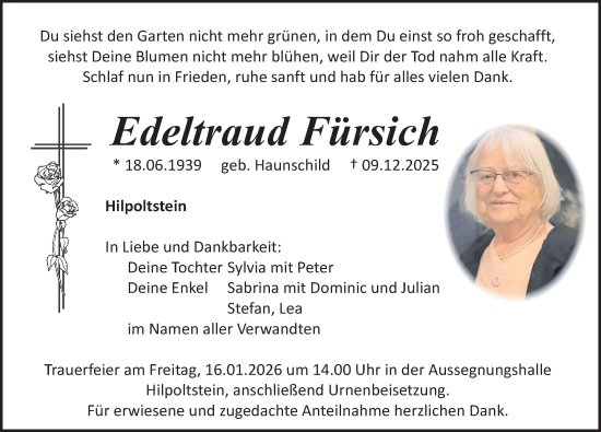 Traueranzeige von Edeltraud Fürsich von Roth-Hilpoltsteiner Volkszeitung Lokal