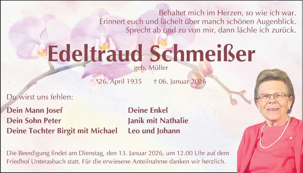  Traueranzeige für Edeltraud Schmeißer vom 10.01.2026 aus Fürther Nachrichten Lokal