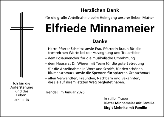 Traueranzeige von Elfriede Minnameier von Altmühl-Bote Lokal