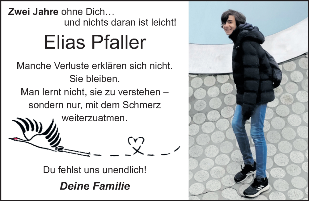  Traueranzeige für Elias Pfaller vom 23.01.2026 aus Roth-Hilpoltsteiner Volkszeitung Lokal