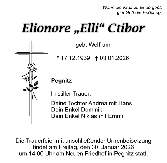 Traueranzeige von Elionore Ctibor von Nordbayerische Nachrichten Pegnitz Lokal