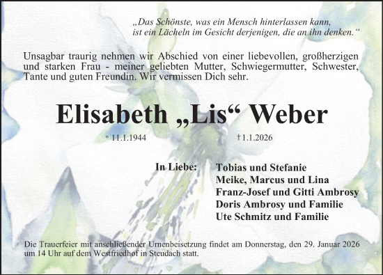 Traueranzeige von Elisabeth Weber von Erlanger Nachrichten Lokal