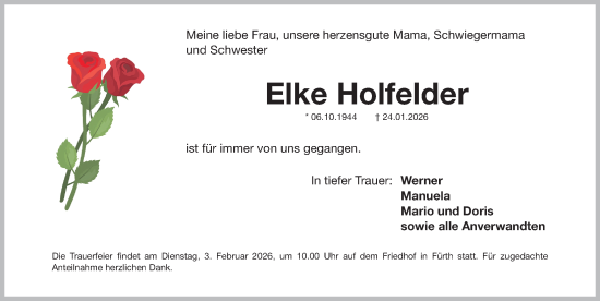 Traueranzeige von Elke Holfelder von Fürther Nachrichten Lokal