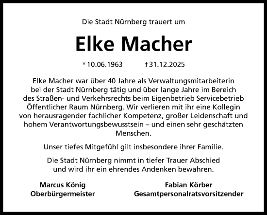 Traueranzeige von Elke Macher von Gesamtausgabe Nürnberger Nachrichten/ Nürnberger Ztg.